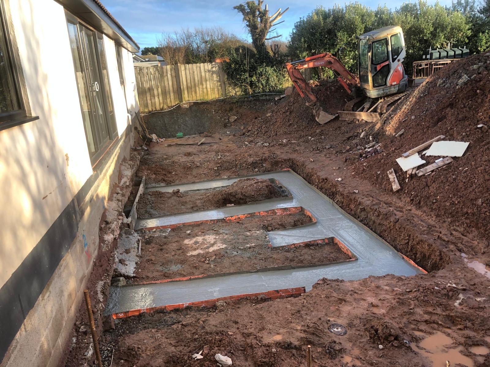 Foundation trenches and concrete on an ABS Cornwall site